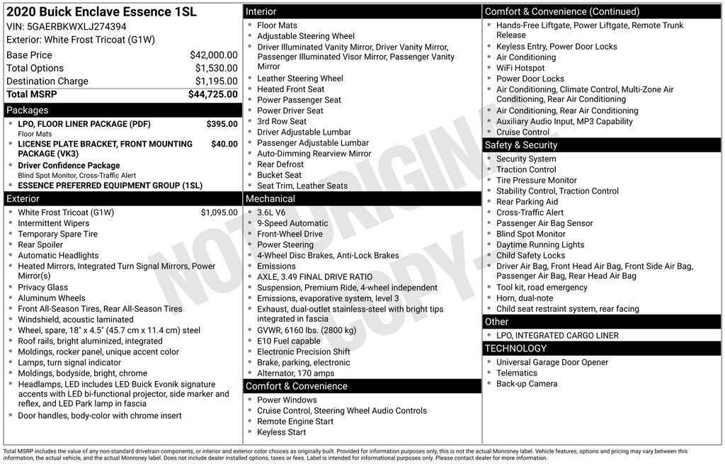 Used 2020 Buick Enclave Essence w/ LPO, Floor Liner Package FWD image 35