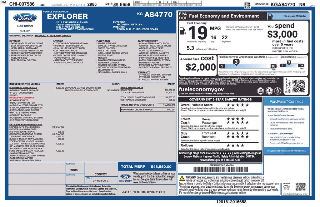 Certified 2019 Ford Explorer XLT w/ Equipment Group 202A AWD/4WD image 2