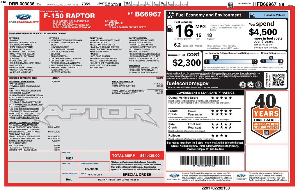 Certified 2017 Ford F150 Raptor w/ Equipment Group 802A Luxury AWD/4WD image 2