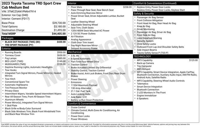 Used 2023 Toyota Tacoma TRD Sport w/ Black Out Package (TMS) AWD/4WD image 43