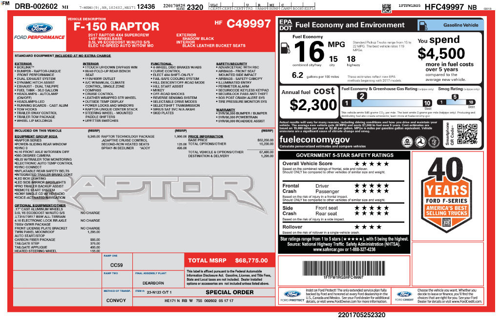 Certified 2017 Ford F150 Raptor w/ Equipment Group 802A Luxury AWD/4WD image 11