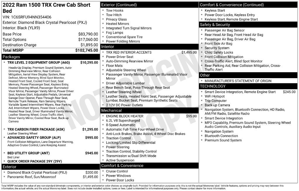 Used 2022 RAM 1500 TRX w/ TRX Level 2 Equipment Group AWD/4WD image 39