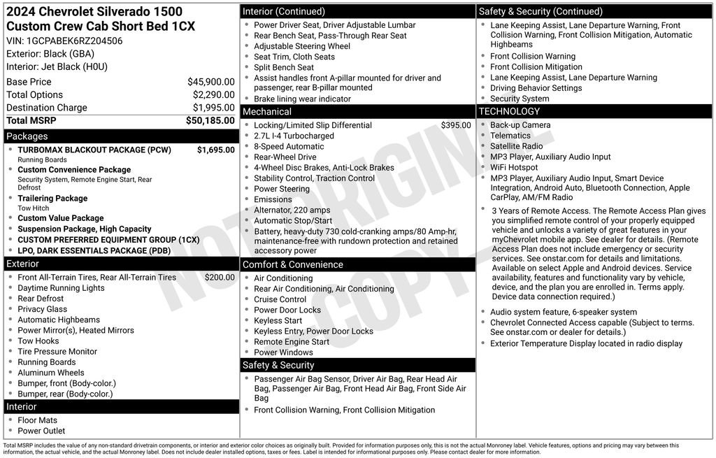 Used 2024 Chevrolet Silverado 1500 Custom w/ Turbomax Blackout Package RWD image 42