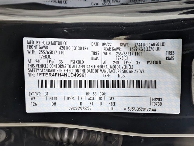 Certified 2022 Ford Ranger Lariat w/ Equipment Group 501A High image 11