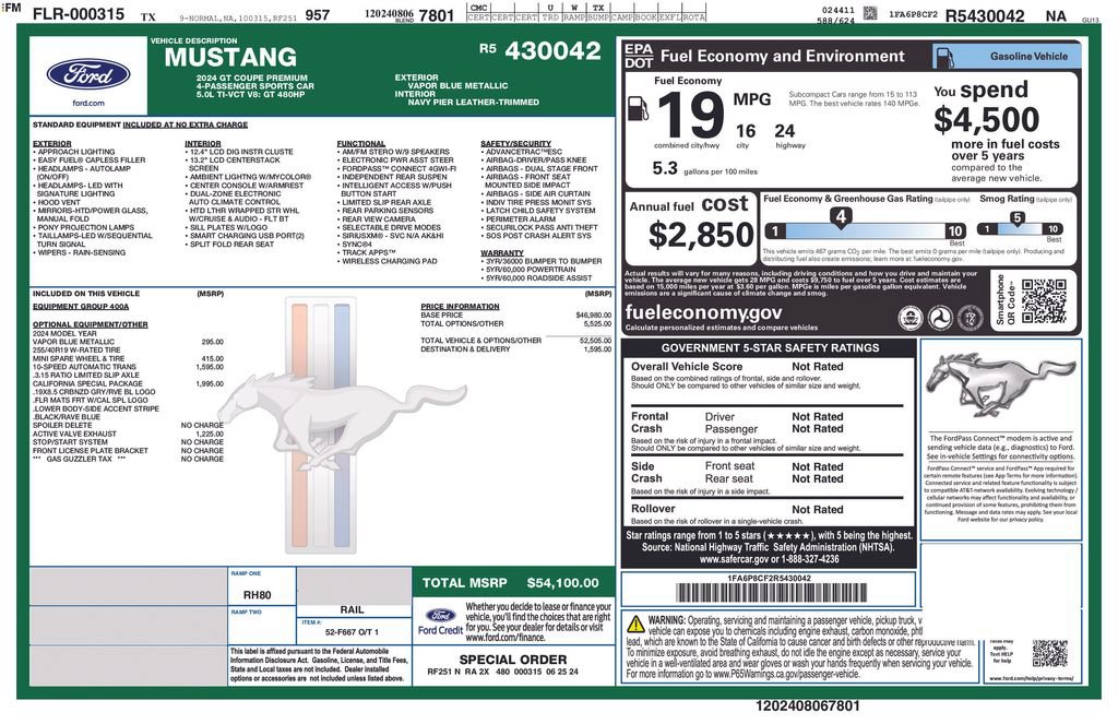 Certified 2024 Ford Mustang GT Premium w/ California Special Package RWD image 31