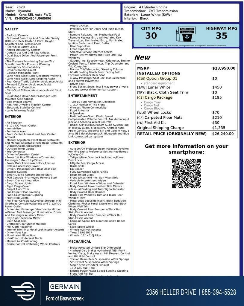 Used 2023 Hyundai Kona SEL w/ Cargo Package image 28