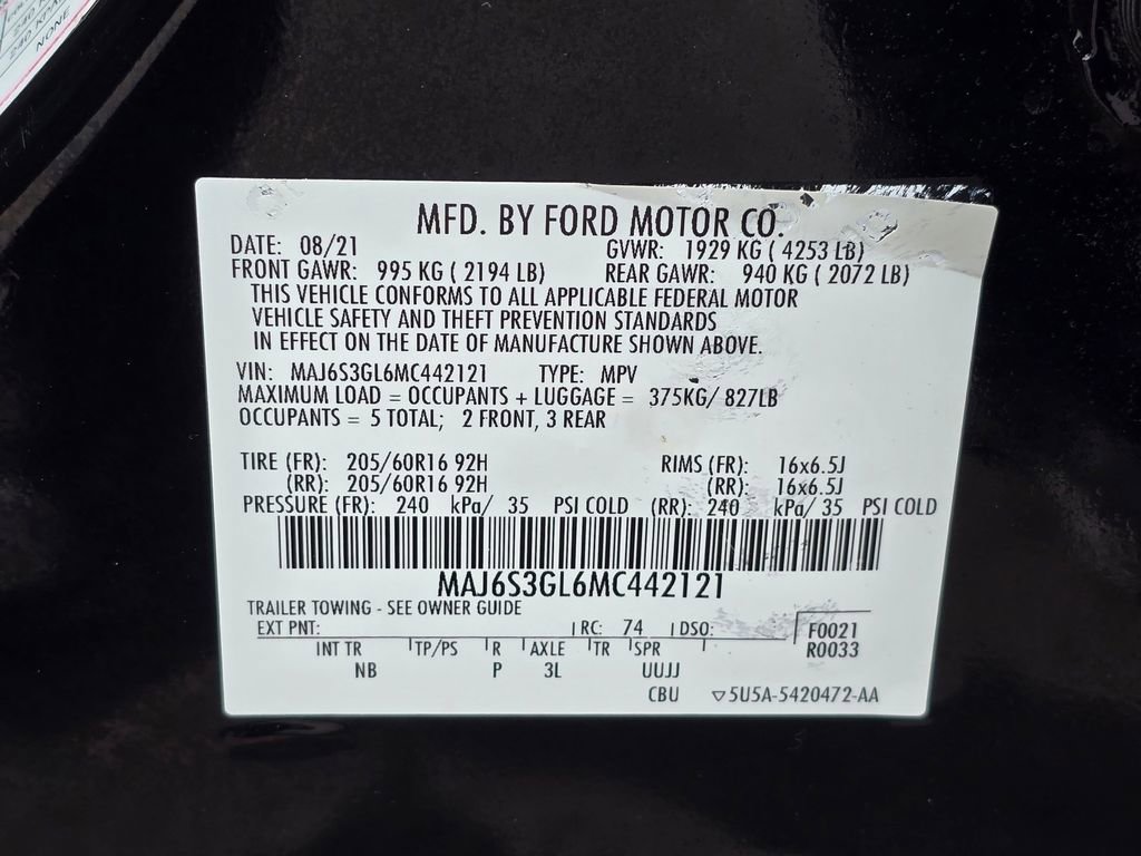 Certified 2021 Ford EcoSport SE w/ Interior Protection Package AWD/4WD image 34