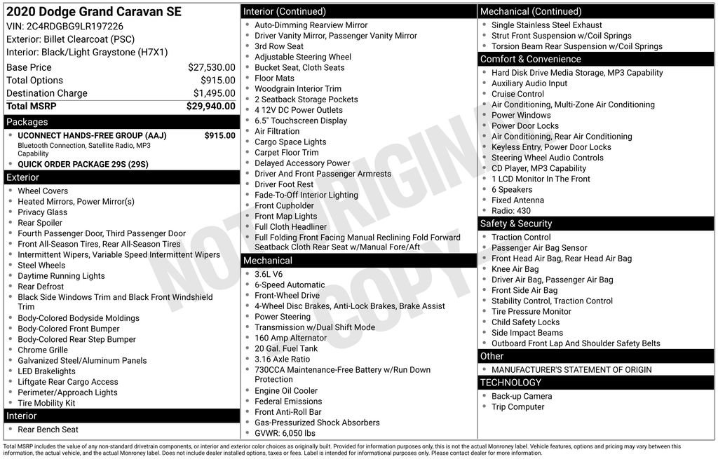 Used 2020 Dodge Grand Caravan SE w/ UConnect Hands-Free Group