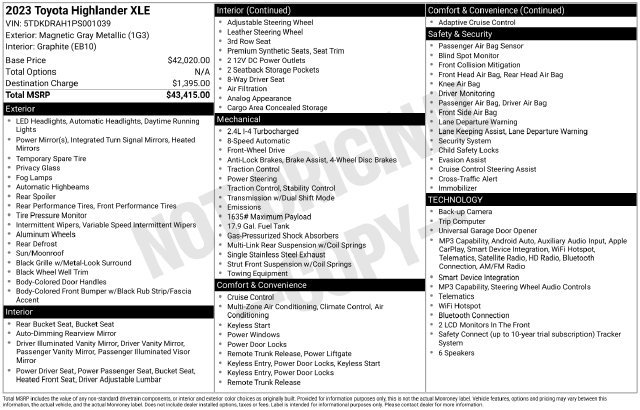 Used 2023 Toyota Highlander XLE FWD image 7