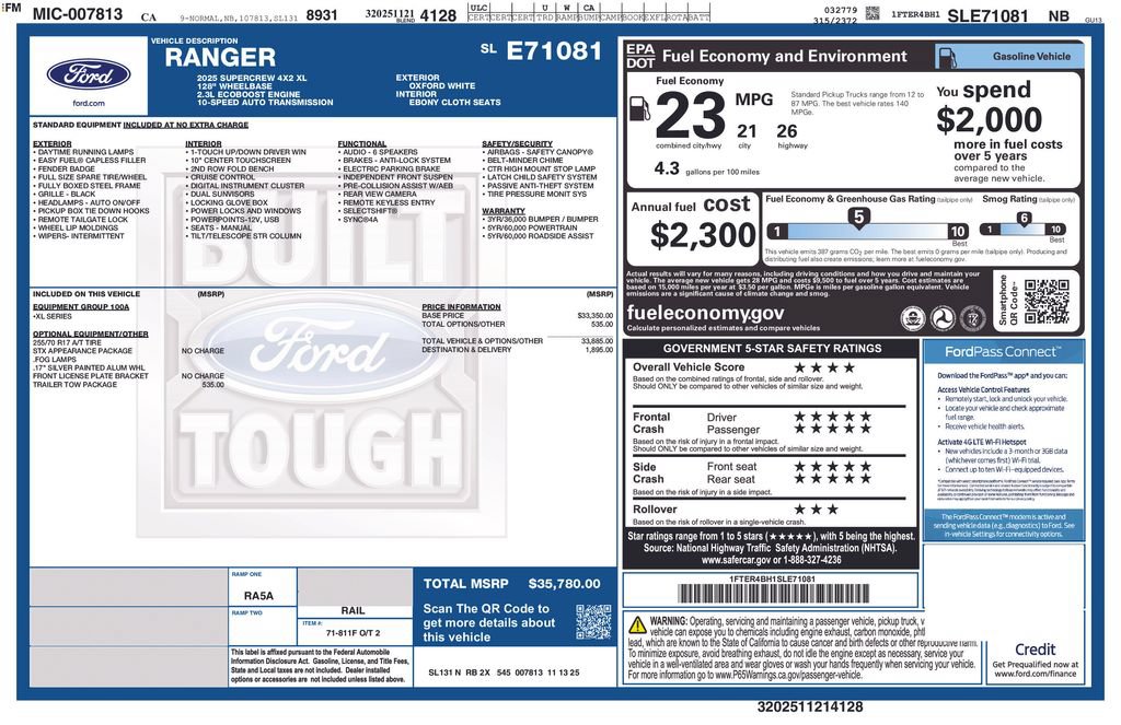 Certified 2025 Ford Ranger XL w/ Trailer Tow Package RWD image 3