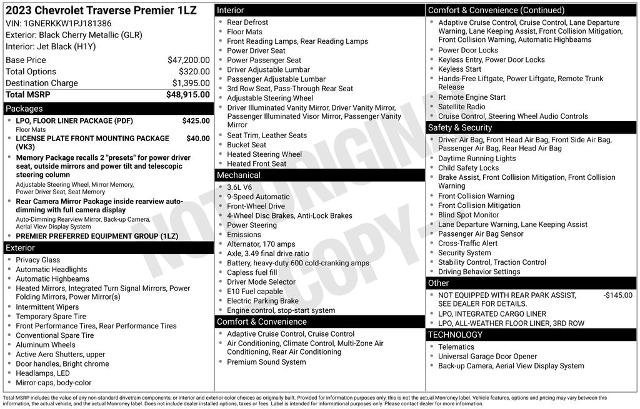 Used 2023 Chevrolet Traverse Premier w/ LPO, Floor Liner Package image 40