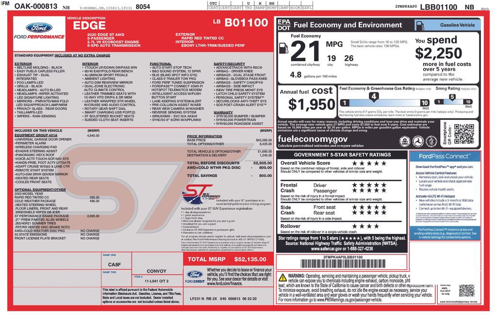 Certified 2020 Ford Edge ST w/ Equipment Group 401A AWD/4WD image 2