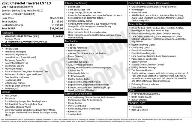 Used 2023 Chevrolet Traverse LS w/ Midnight/Sport Edition image 62