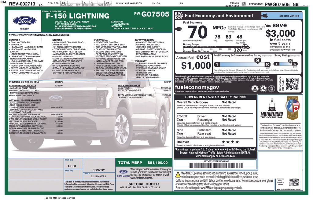 Certified 2023 Ford F150 Lightning Lariat w/ Equipment Group 511A High AWD/4WD image 3