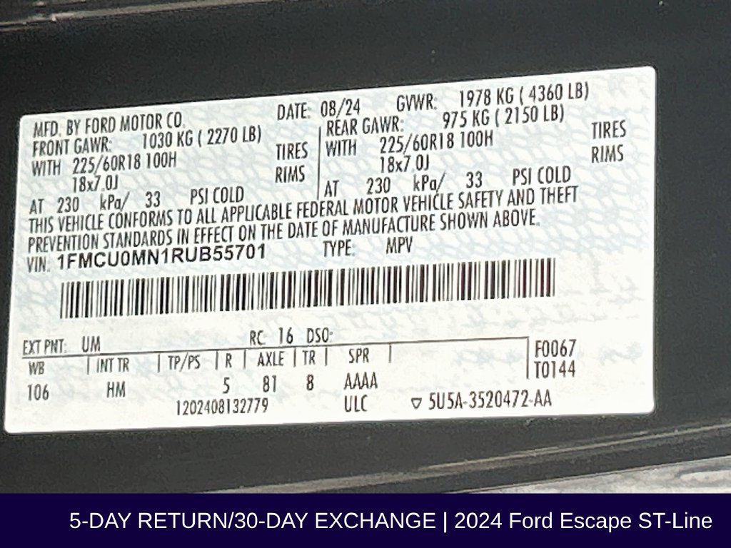Certified 2024 Ford Escape ST-Line w/ Tech Pack #1 FWD image 35