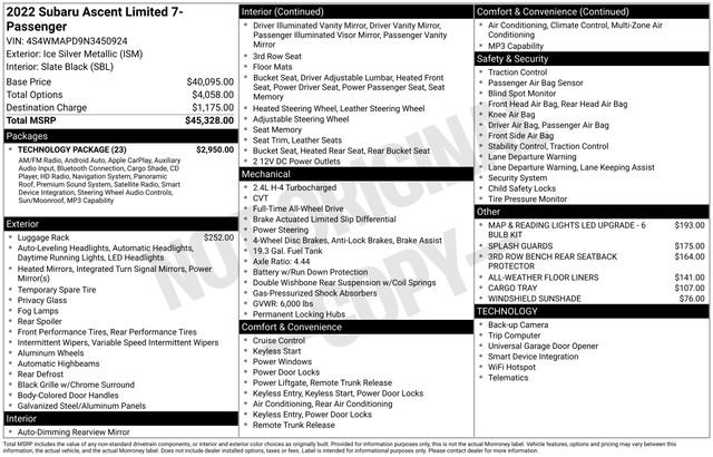 Used 2022 Subaru Ascent Limited w/ Technology Package image 41