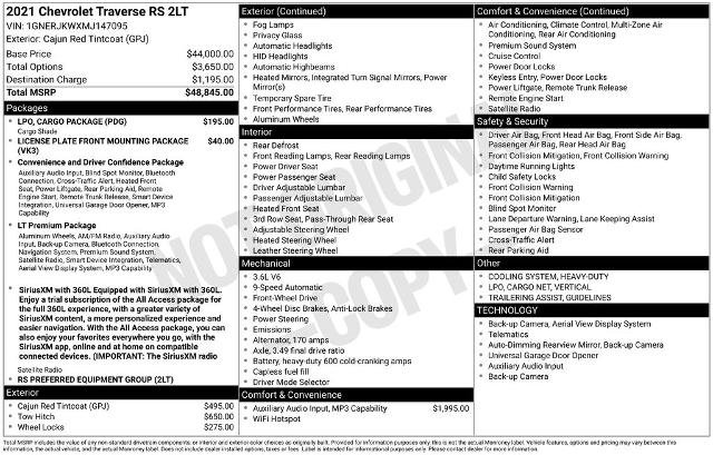 Used 2021 Chevrolet Traverse RS w/ LPO, Cargo Package FWD image 26