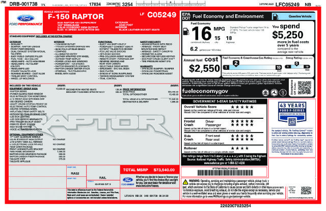 Certified 2020 Ford F150 Raptor w/ Equipment Group 802A Luxury AWD/4WD image 15