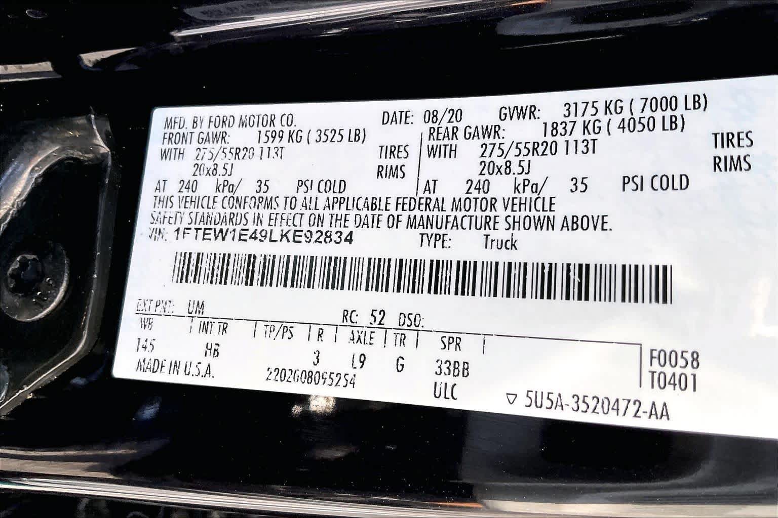 Certified 2020 Ford F150 Lariat w/ Equipment Group 502A Luxury AWD/4WD image 35