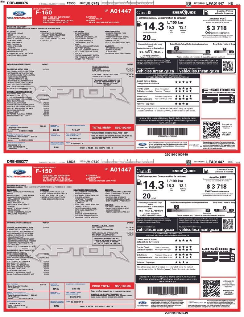 Certified 2020 Ford F150 Raptor w/ Equipment Group 802A Luxury AWD/4WD image 32