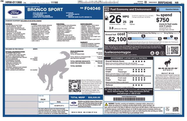 Certified 2024 Ford Bronco Sport Big Bend w/ Convenience Package AWD/4WD image 24
