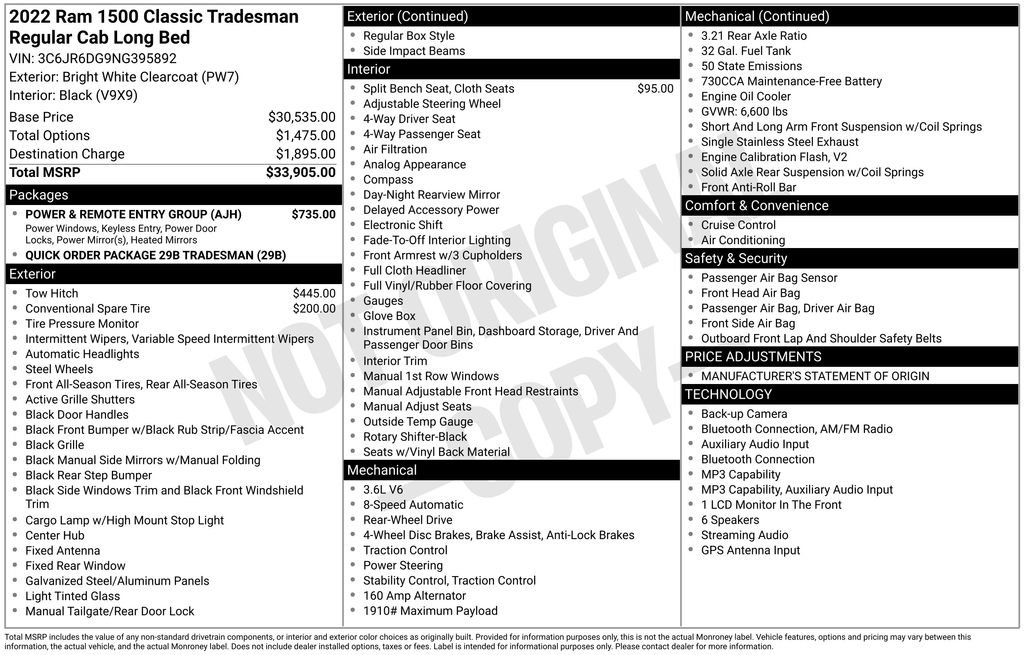 Used 2022 RAM 1500 Tradesman w/ Power & Remote Entry Group