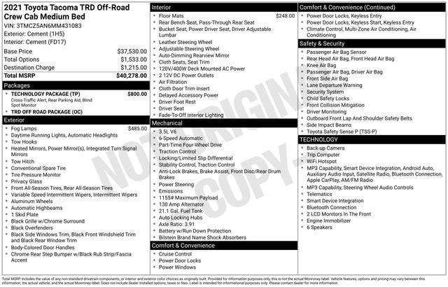 Used 2021 Toyota Tacoma TRD Off-Road w/ Technology Package AWD/4WD image 35