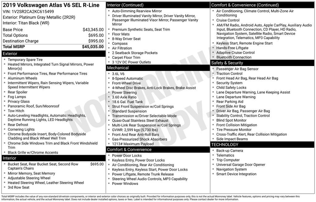 Used 2019 Volkswagen Atlas SEL R-Line FWD image 7