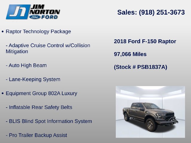 Certified 2018 Ford F150 Raptor w/ Equipment Group 802A Luxury AWD/4WD image 8