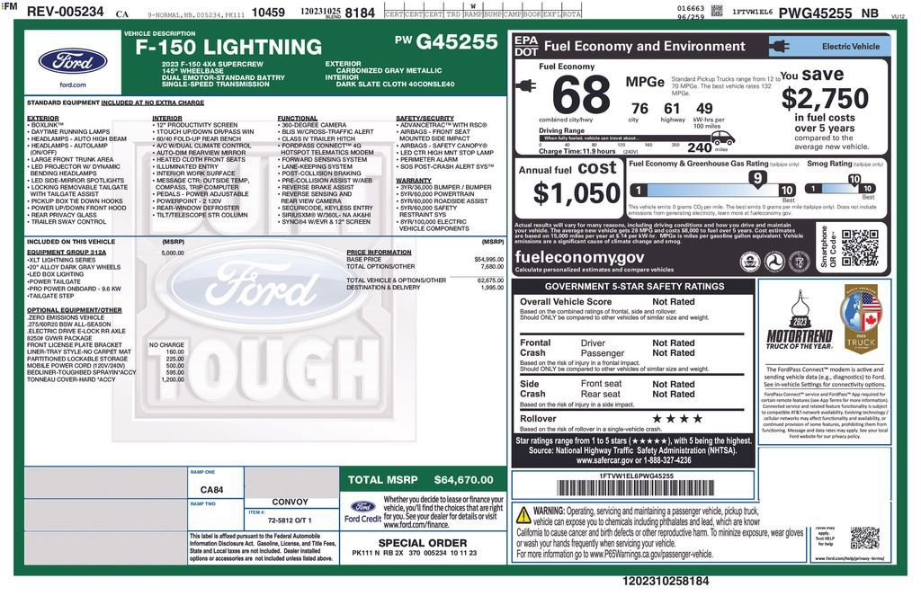 Certified 2023 Ford F150 Lightning XLT w/ Equipment Group 312A High image 33