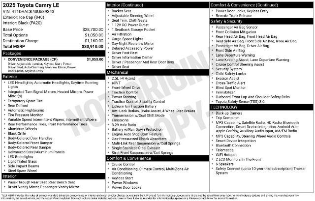 Used 2025 Toyota Camry LE w/ Convenience Package FWD image 5