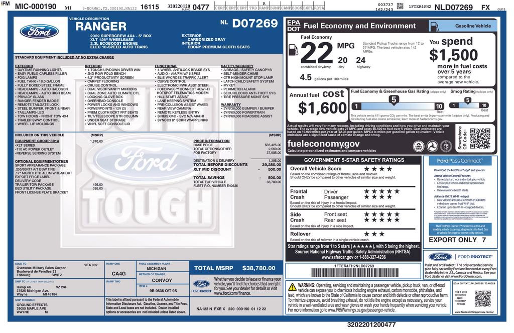 Certified 2022 Ford Ranger XLT w/ Equipment Group 301A Mid image 14