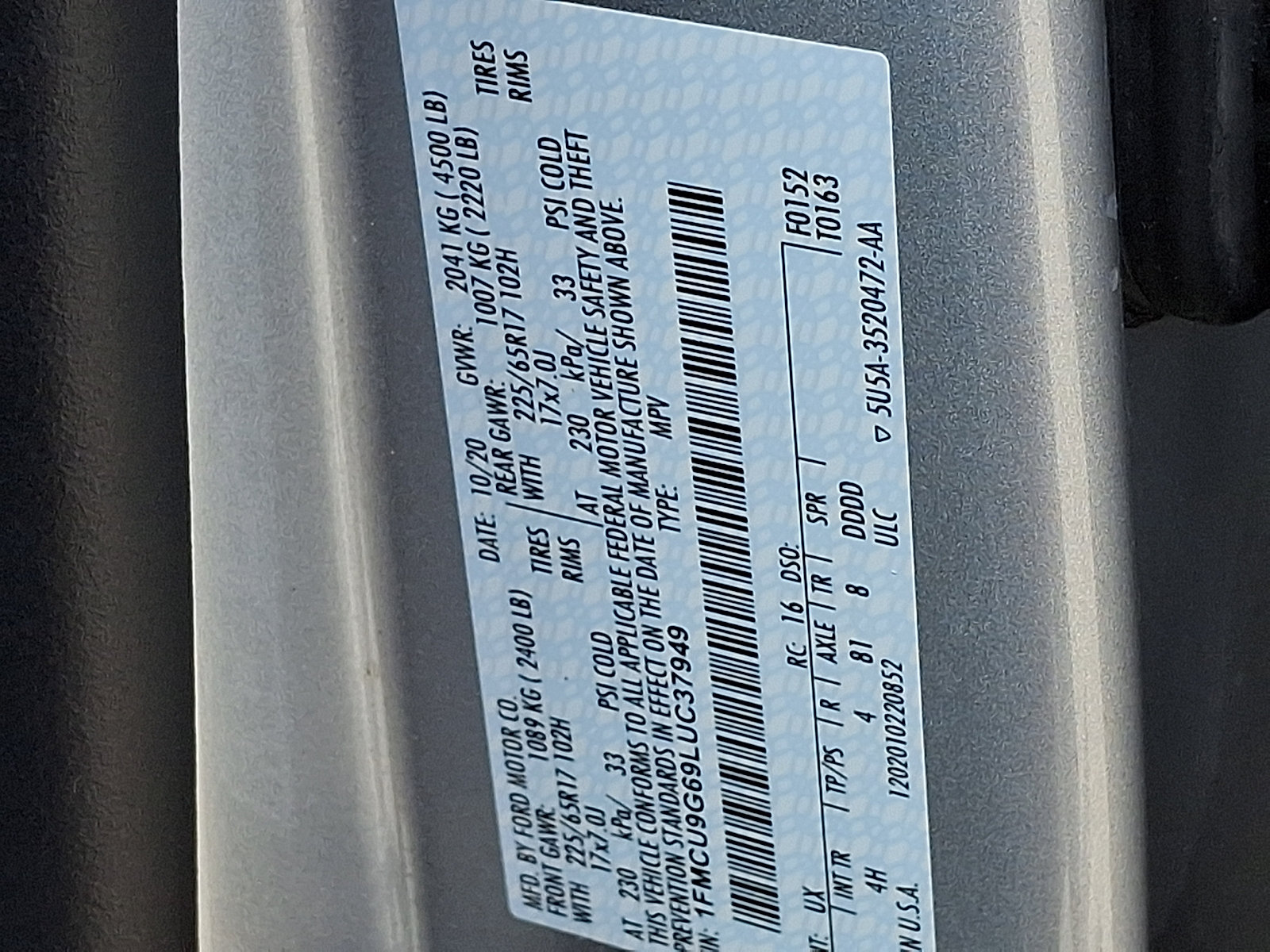 Certified 2020 Ford Escape SE AWD/4WD image 29