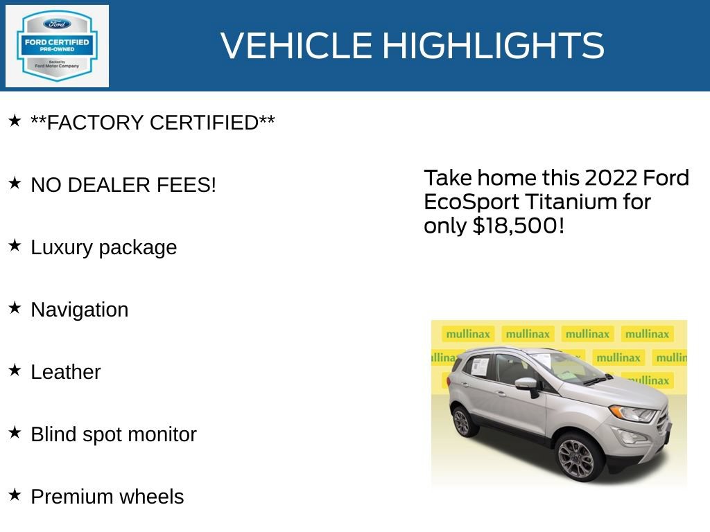 Certified 2022 Ford EcoSport Titanium w/ Interior Protection Package AWD/4WD image 12
