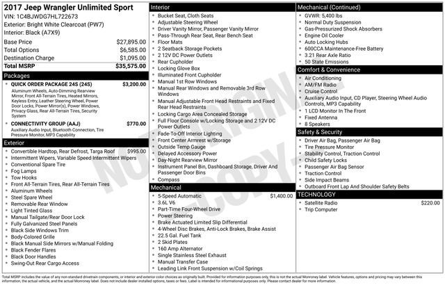 Used 2017 Jeep Wrangler Unlimited Sport w/ Quick Order Package 24S image 35