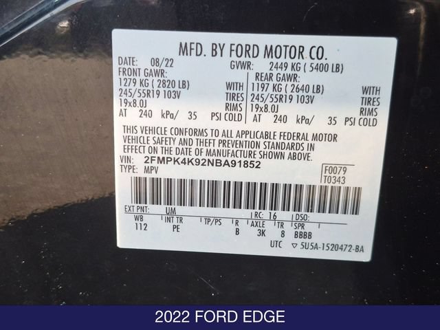 Certified 2022 Ford Edge Titanium w/ Equipment Group 301A AWD/4WD image 31