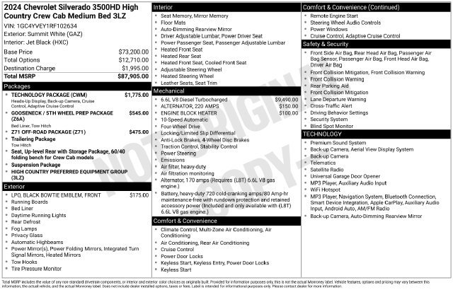 Used 2024 Chevrolet Silverado 3500 High Country w/ Technology Package AWD/4WD image 9