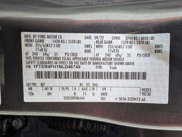 Certified 2022 Ford Ranger Lariat w/ Equipment Group 501A High image 10