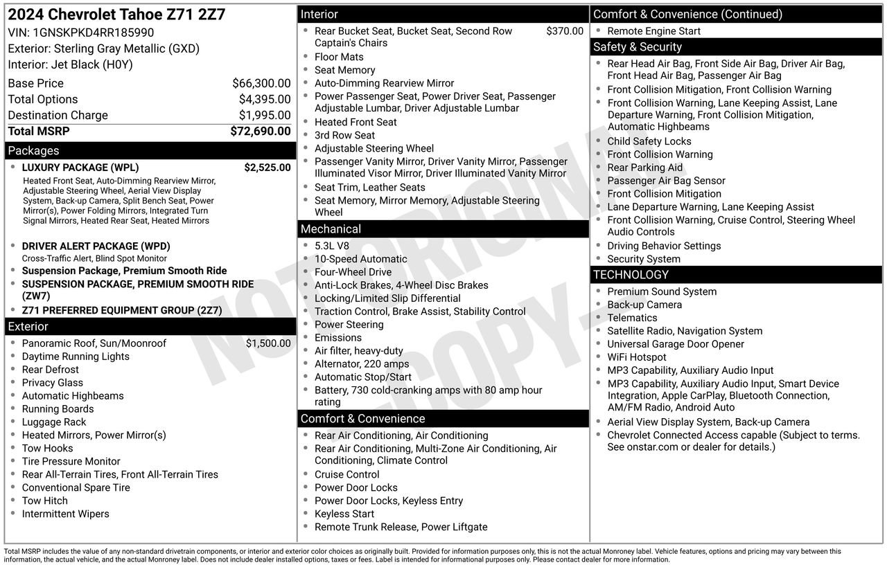 Used 2024 Chevrolet Tahoe Z71 w/ Luxury Package AWD/4WD image 53
