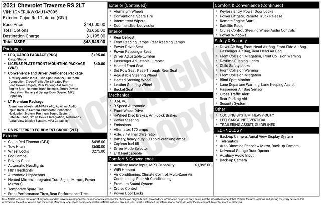 Used 2021 Chevrolet Traverse RS w/ LPO, Cargo Package image 26