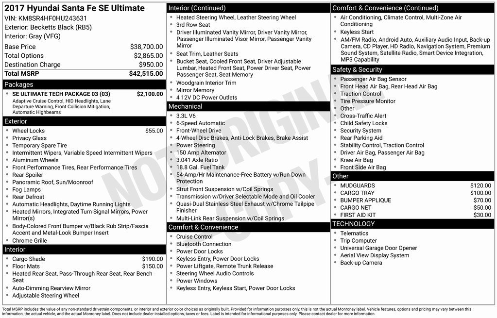 Used 2017 Hyundai Santa Fe SE w/ SE Ultimate Tech Package 03