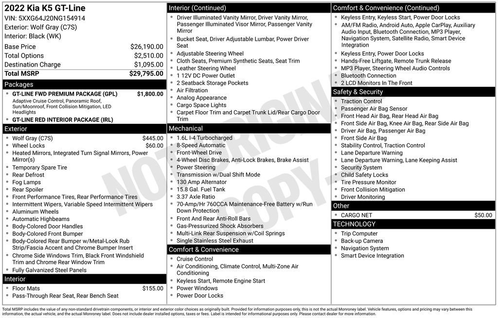 Used 2022 Kia K5 GT-Line w/ GT-Line FWD Premium Package image 10