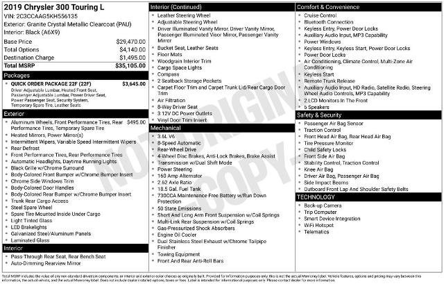 Used 2019 Chrysler 300 Touring L w/ Quick Order Package 22F image 12