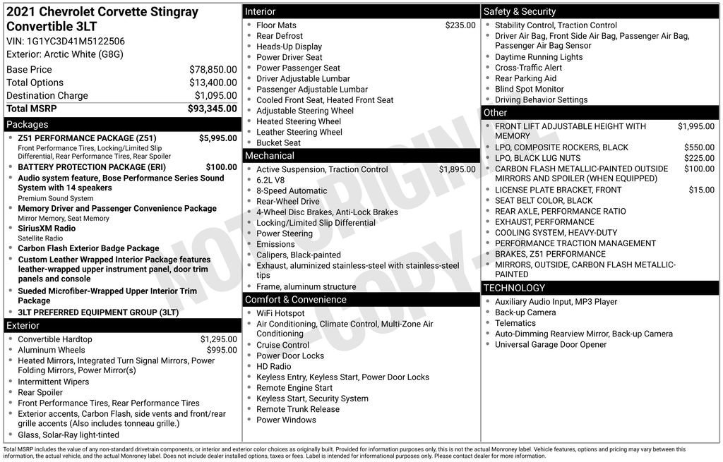 Used 2021 Chevrolet Corvette Stingray Premium Conv w/ Z51 Performance Package image 20