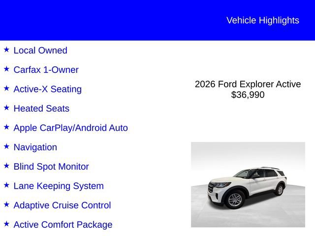 Certified 2026 Ford Explorer Active w/ Active Comfort Package RWD image 3