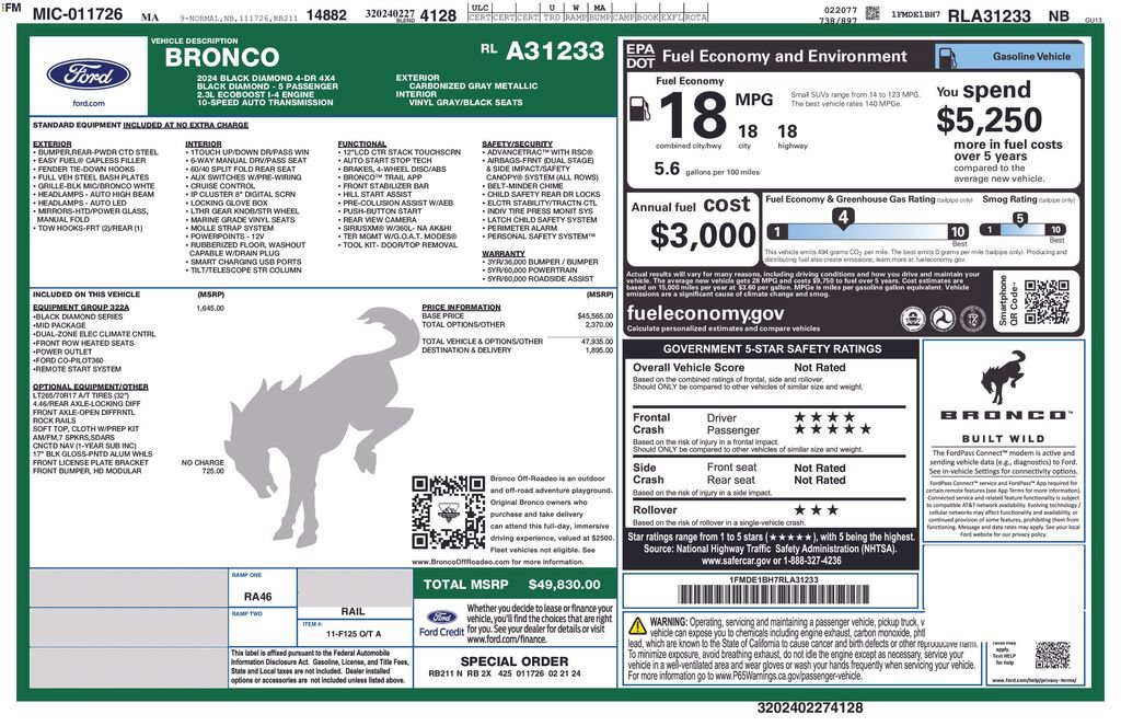 Certified 2024 Ford Bronco Black Diamond AWD/4WD image 35