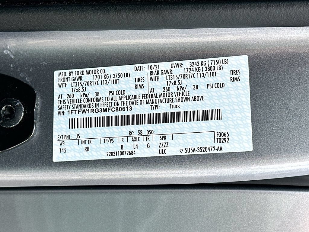 Certified 2021 Ford F150 Raptor w/ Equipment Group 801A High AWD/4WD image 27