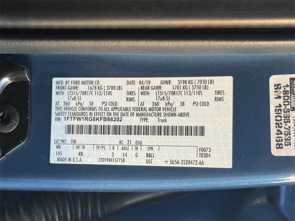 Certified 2019 Ford F150 Raptor w/ Equipment Group 802A Luxury image 27