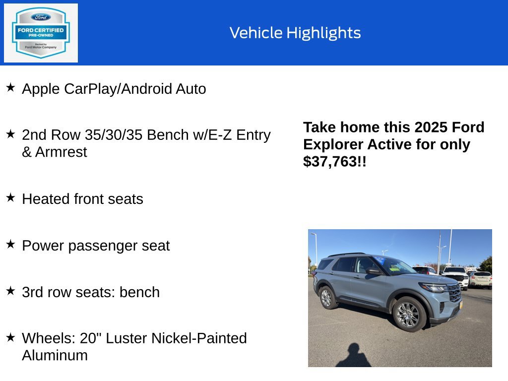 Certified 2025 Ford Explorer Active w/ Active Comfort Package AWD/4WD image 20