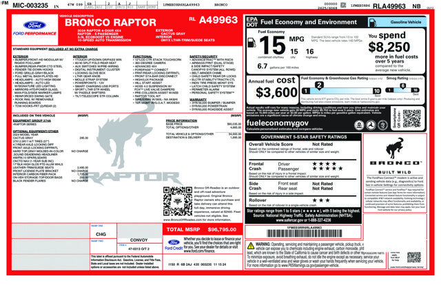 Certified 2024 Ford Bronco Raptor w/ Interior Carbon Fiber Pack 6 AWD/4WD image 5